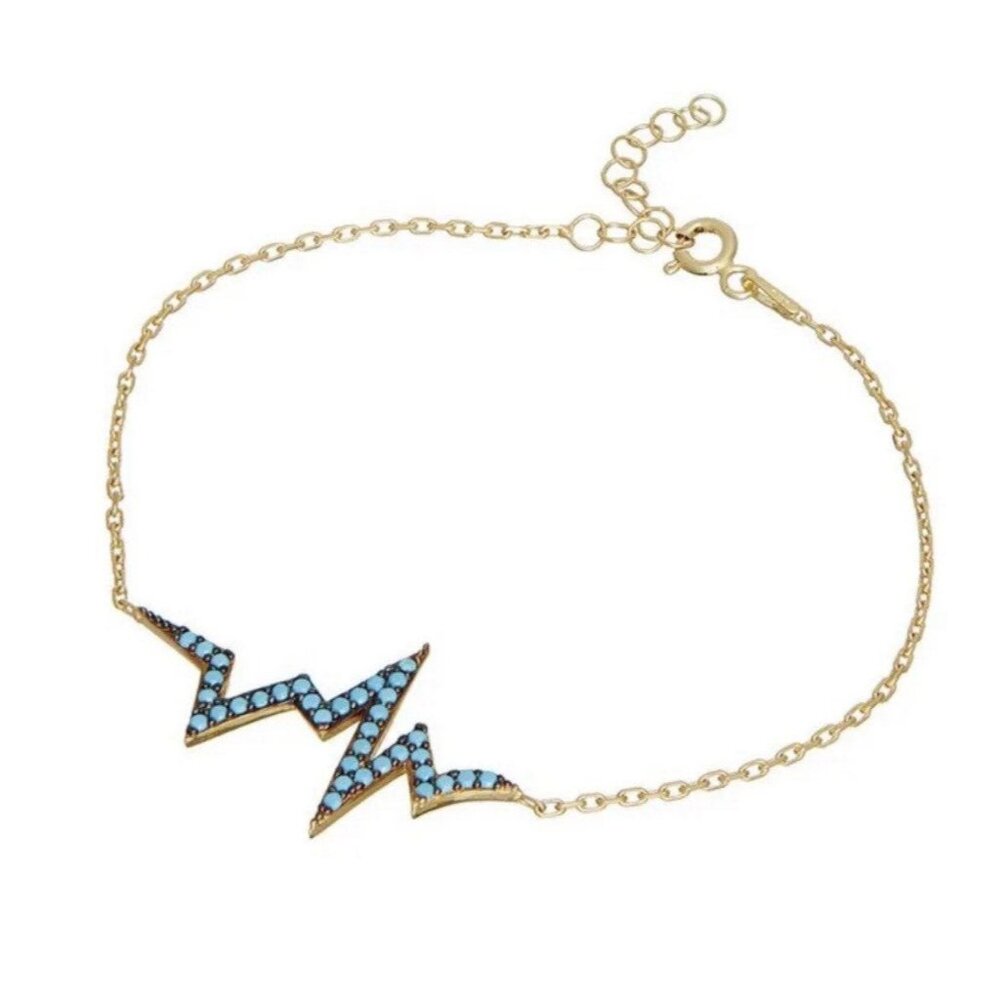 New Heartbeat Heart Sterling Silver 14K Gold Vermeil Micro Pave Turq Bracelet